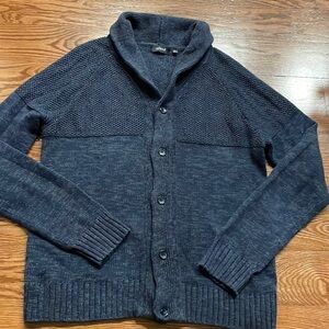 Ryland men’s cotton navy blue cardigan sweater / shawl collar button down sz XL